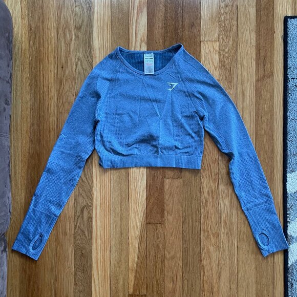 Gymshark Vital Seamless 2.0Long sleeve Crop Top, Blue Marl, Size M - Picture 1 of 4